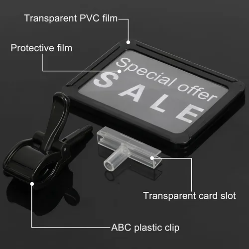 Vista 6 de Mlici Soporte acrílico para letreros con abrazadera, clips de exhibición de doble cabeza de 6 x 9 pulgadas con protector de tarjeta de PVC, clip