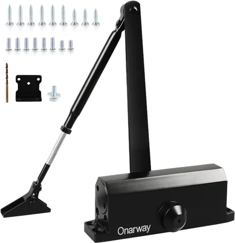 Onarway - Cierre de puerta automático ajustable de tamaño 3, resorte hidráulico, aleación de aluminio, para uso residencial y comercial con Negro