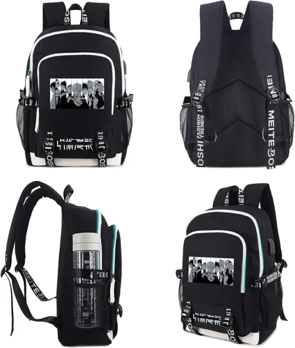 Vista 3 de Roffatide Mochila de anime para laptop con puerto de carga USB y puerto para auriculares, color negro