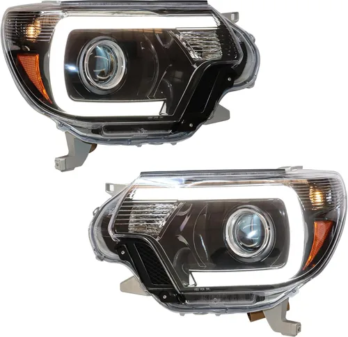CNCEST Faros delanteros LED DRL para proyector de barra, lente transparente, carcasa negra, juego de pares de faros para Toyota Tacoma 12-15,