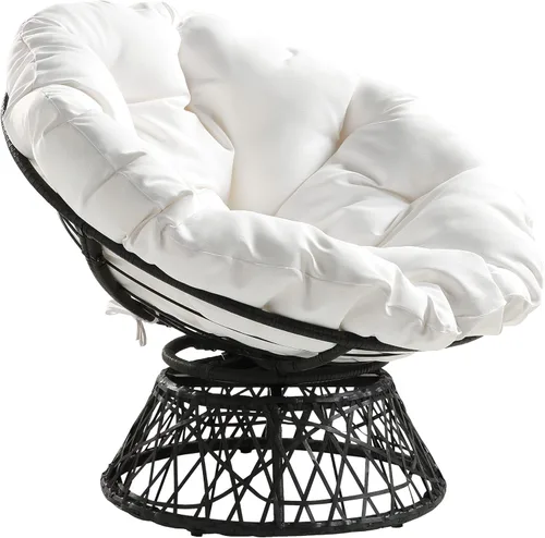 OSP Home Furnishings – Silla Papasan de mimbre con giro de 360 grados, marco gris con cojín blanco