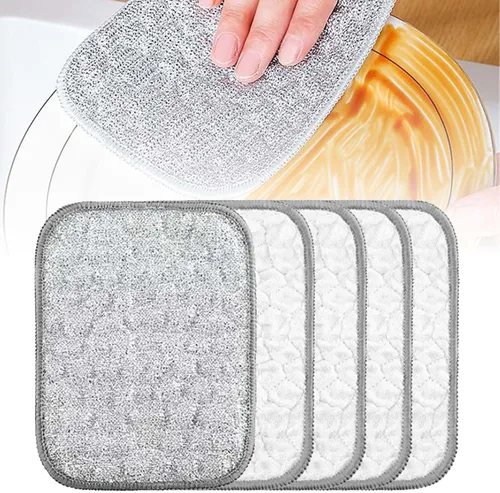 Vista 10 de Generic Trapos multiusos de alambre para lavar platos, 5 piezas, plata, paños de cocina casuales de 2 x 4 pulgadas
