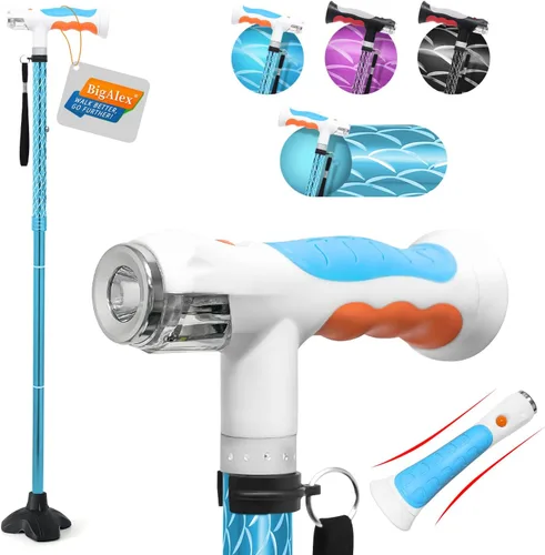 Vista 14 de BigAlex Bastón plegable con dos luces LED para ancianos, base sólida, bastón ajustable con bolsa de transporte para hombres y mujeres