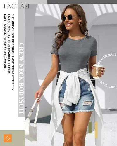 Vista 38 de LAOLASI - Camiseta tipo body para mujer, cuello redondo, manga larga, ajustado, informal, básico, para uso diario