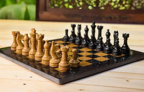 Vista 2 de Radicaln Marble Chess Set 15" Inches Black and Golden Handmade Luxury Board Games for Adults, Ideal Marble Chess Board Game Set & Chess Pieces