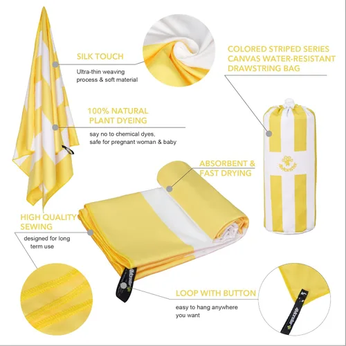 Vista 159 de 4Monster Toalla de playa de microfibra de secado rápido, toalla de viaje ligera súper absorbente para nadadores, toalla de camping sin arena