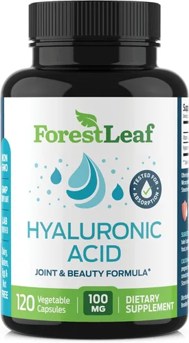 ForestLeaf Suplementos de ácido hialurónico | Cápsulas de polvo de ácido hialurónico dietético de 100 mg de alta biodisponibilidad + 50 mg de VIT C