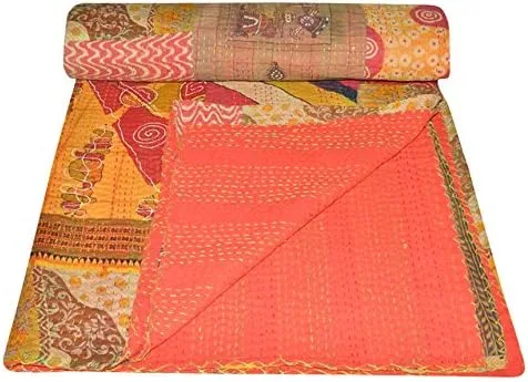 Vista 6 de YUVANCRAFTS Colcha india hecha a mano Kantha tradicional multicolor Kantha manta colcha Gudari colcha (retazos azules)