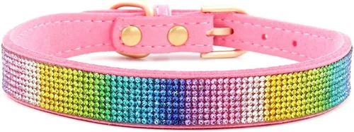 Vista 12 de Lindo collar para perro con diamantes de imitación brillantes, elegante collar de cristal con purpurina bonita joya suave para perros de raza