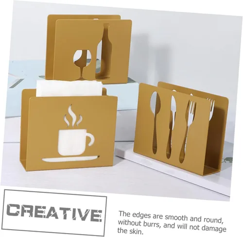 Vista 4 de BESPORTBLE Square Metal Napkin Rack with Hollow Cutlery Design, Vertical Upright Napkin Holder for Kitchen and Restaurant Table Decor, Household