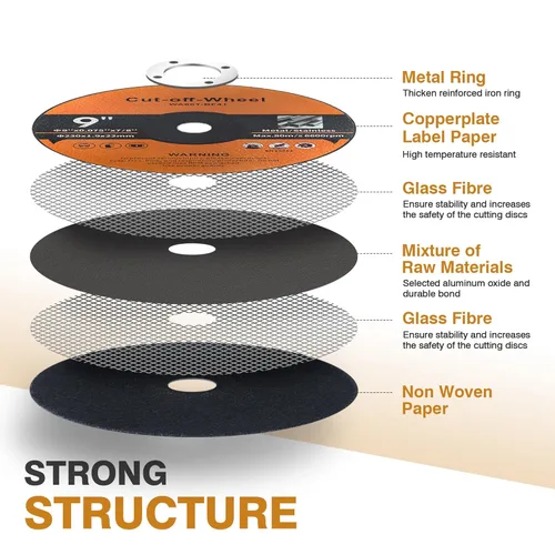 Vista 4 de Paquete de 10 ruedas de corte de 9 pulgadas, rueda de corte de 9 x 0.075 x 7/8 pulgadas, disco de corte de metal y acero inoxidable apto