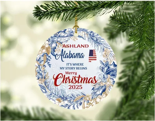 Christmas Ornament Tree 2025 Gift Ashland Alabama Ornaments It's Where My Story Begins Ashland AL Hometown State Gift Xmas Decoration Rustic