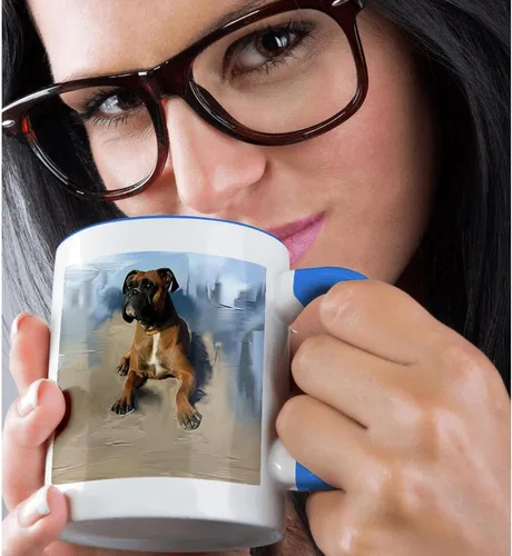 Vista 2 de 3dRose Ceramic Brindle Boxer - Taza de dos tonos, color azul, 1 unidad (paquete de 1), multicolor