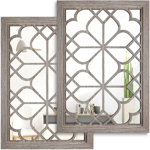 Vista 17 de Wocred Juego de 2 Espejos Rectangulares de Pared, Hermoso Espejo de Acento Rústico de Granja, Espejo de Entrada de Color Blanco para Renovación