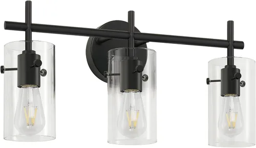 Vista 12 de 2023 Mejora 3 luces para tocador de baño de níquel cepillado, pantalla de vidrio transparente, apliques de pared para espejo, dormitorio, sala