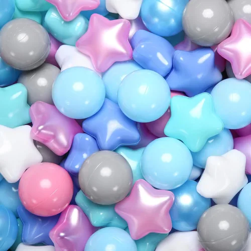 Vista 14 de Pelotas de Corral de Bolas Realhaha 50 100 200 500, Formas de Estrella para Bebés Niños Parque Infantil Bolas de Plástico para Bebés Piscina