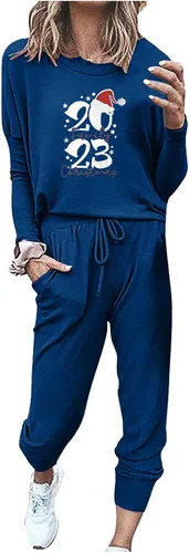 Comigeewa Chándal dos piezas Navidad para mujer estampado de manga larga jersey camisas pantalones deportivos 2 piezas