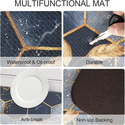 Vista 3 de Colorful Star Tapete de cocina de mármol, impermeable, antideslizante, acolchado, de piel de PVC, cómodo, antifatiga, para fregadero de cocina