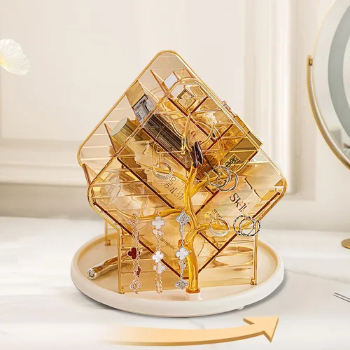 Organizador de maquillaje giratorio de 360°, organización de maquillaje y almacenamiento de cuidado de la piel, almacenamiento para cosméticos,