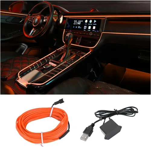 Vista 9 de Tira de luces LED de cable EL, tira de luz de neón automática USB de 10 pies/3M con borde de costura, kits de iluminación ambiental