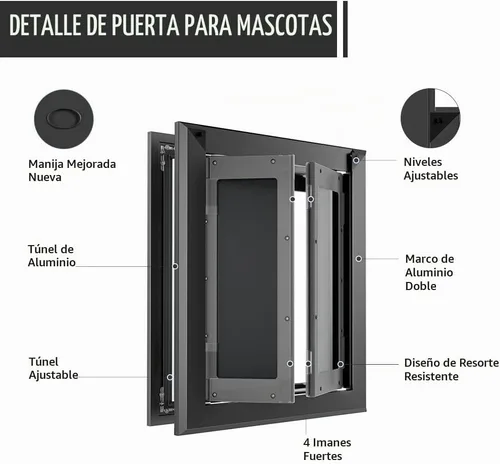 Vista 5 de Puerta grande de aluminio para perros medianos y grandes de hasta 110 libras, color negro