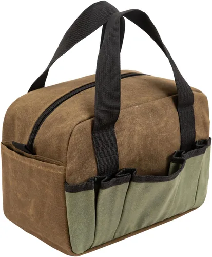 Vista 14 de Bolsa de herramientas pequeña, bolsa organizadora de herramientas de boca ancha, bolsa de herramientas de gran capacidad para hombres, bolsa de Caqui