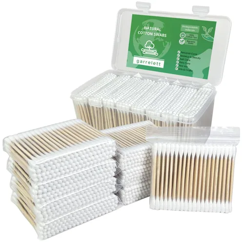 Vista 10 de Hisopos de algodón de bambú, 1000 unidades, capullos de algodón orgánico natural para oídos, con caja de almacenamiento incluida, barra fuerte 100%