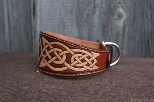 Vista 3 de Vikingo, nudo celta, nórdico, escandinavo, collar de cuero ajustable, collar de perro de cuero acolchado, Collar de perro de cuero genuino 3D hecho