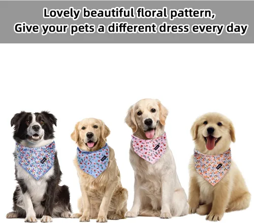 Vista 4 de Pañuelos de primavera para perros pequeños, 4 unidades, bandana para cachorros, naranja, rosa, azul, estampado floral, babero, pañuelo, bufanda