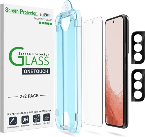 Vista 13 de amFilm OneTouch - Protector de pantalla para Samsung Galaxy S22 5G de 6.1 pulgadas, dureza 9H con protector de lente de cámara, más fácil
