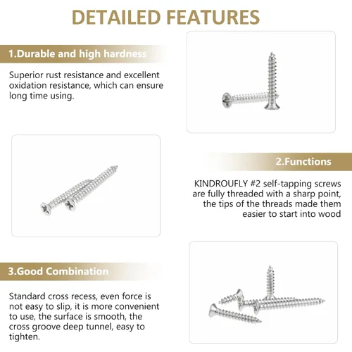 Vista 4 de 242 tornillos autorroscantes Phillips de cabeza avellanada Phillips #2 x 1/4 pulgadas, 3/8 pulgadas, 1/2 pulgadas, 5/8 pulgadas, 3/4 pulgadas, kit