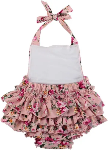 Vista 2 de China Rose 50's Floral Ruffles Mamelucos Vestido Sin Respaldo Traje De Baño Traje De B