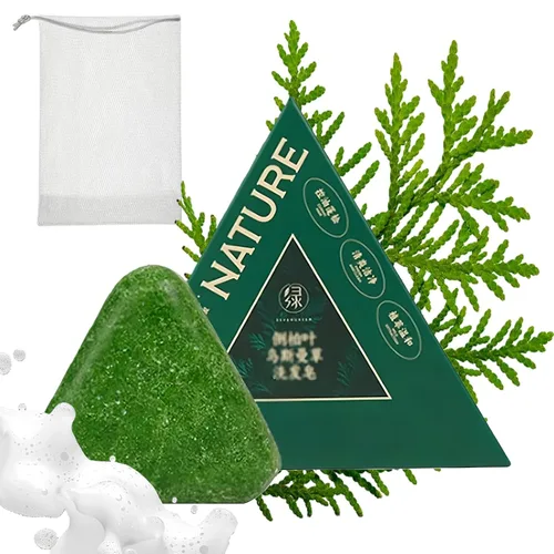 NovaCharm 1 paquete Nature Seven Green Soap Shampoo Bar-Hair Strengthening Nature Triangle Shampoo Bar para adultos Usman Grass Sampoo-Para todo