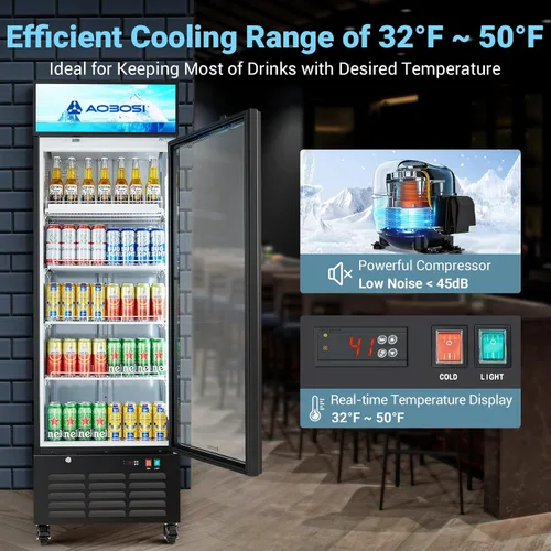 Vista 3 de AAOBOSI Refrigerador comercial comercial, refrigerador de pantalla de puerta de vidrio de 17.1 pies cúbicos, refrigerador vertical para bebidas