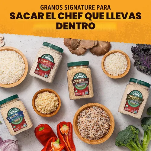 Vista 6 de RiceSelect arroz orgánico texmati basmati blanco, arroz premium sin OMG sin gluten de grano largo blanco, frasco de 32 onzas