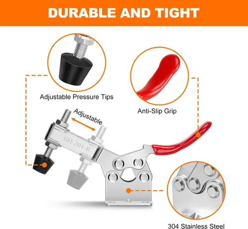Vista 3 de Paquete de 4 abrazaderas de palanca, abrazadera de sujeción de 220 libras, capacidad de sujeción, abrazaderas horizontales de liberación rápida 201B