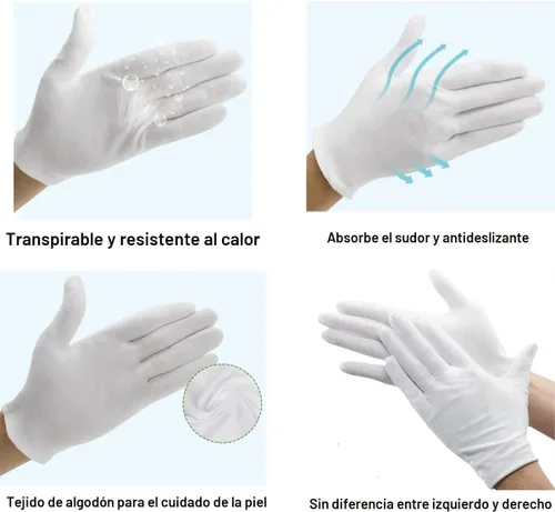 Vista 9 de 12 pares de guantes de algodón blancos para eccema y manos secas - Forros de guante de trabajo transpirables - Guantes de inspección de joyería