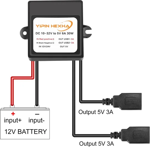 Vista 4 de 2 piezas DC 12V 24V a 5V 6A 30W adaptador de corriente con doble USB hembra convertidor reductor DC módulo buck