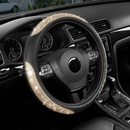 Vista 5 de Road Comforts Pixel Glitter - Funda para volante de cuero de 14.5 a 15 pulgadas, ajuste cómodo, agarre de cuero antideslizante, diseño elegante