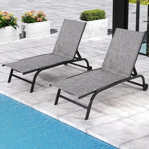 Vista 16 de Patio Chaise Lounge Chair with Wheels, Set of 2 Outdoor Lounge Chairs with Adjustable Backrest, Waterproof Poolside Lounge Chairs