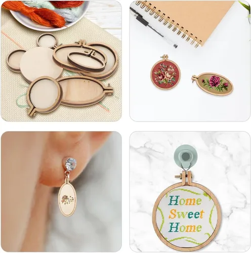 Vista 9 de EXCEART Mini aro de bordado, 10 juegos de mini aro de madera para punto de cruz, círculo de bordado redondo para manualidades, colgante, accesorios