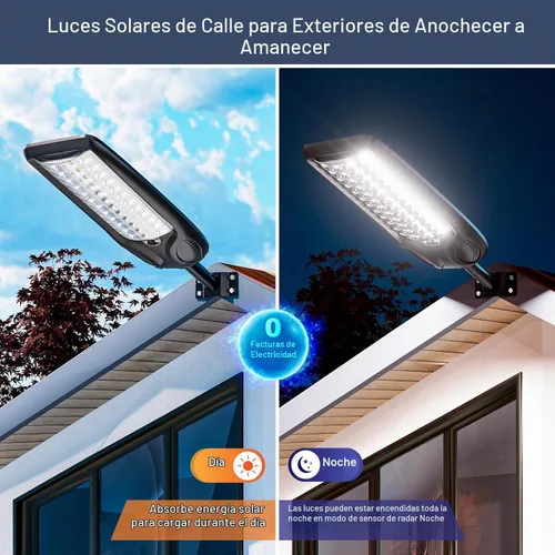 Vista 7 de MMKT - Farolas solares impermeables para exteriores, 3 colores LED del atardecer al amanecer, luces de inundación con sensor de movimiento y control