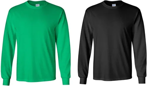 Gildan - Camiseta de algodón y de manga larga para hombre, modelo G2400 (1) verde irlandés + (1) negro