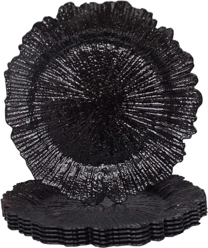 Vista 9 de MAONAME Platos Base Naranjas, Platos Base de Arrecife para Plato de Cena, Platos Base de Plástico de 13 Pulgadas para Decoración de Bodas, Juego de 6