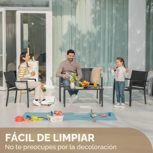 Vista 5 de Devoko - Juego de 4 piezas de muebles de patio al aire libre para jardín, sillas y mesa de café de cristal para patio o terraza, Negro