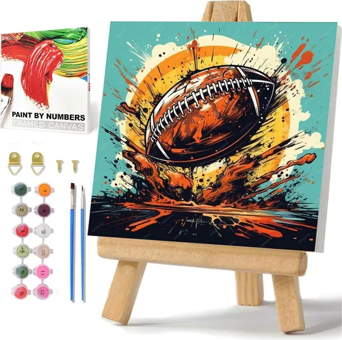 hkejoi Kit de pintura de fútbol por números para niños, pintura de fútbol por números para niños, enmarcado y caballete, pintura por números,