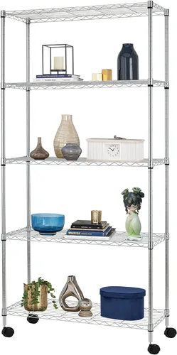 Vista 20 de BestOffice Estantes de almacenamiento de alambre de 6 niveles con ruedas 18x48x82 Cromo Estantes ajustables Estante de metal resistente