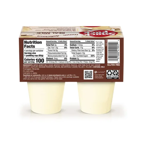 Vista 55 de Snack Pack Tazas de pudín con sabor a pastel de crema de plátano, 3.25 onzas, 4 unidades (paquete de 12)