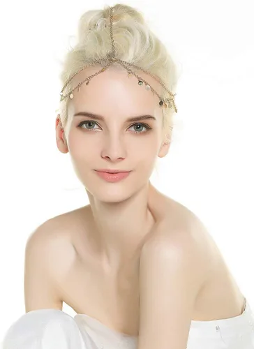 Vista 7 de Diademas para las mujeres, cadena para cabeza con lentejuelas, Aukmla Alloy
