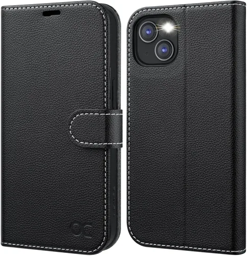 Vista 10 de OCASE Funda tipo cartera compatible con iPhone 13, de piel sintética con tapa tipo folio, con tarjetero, bloqueo RFID, soporte